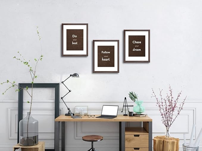 11x14 Picture Frame Set of 3 with Real Glass for Pictures 8x10 with Mat or 11x14 Without Mat, Wall Gallery or Tabletop display Photo Frames in Walnut