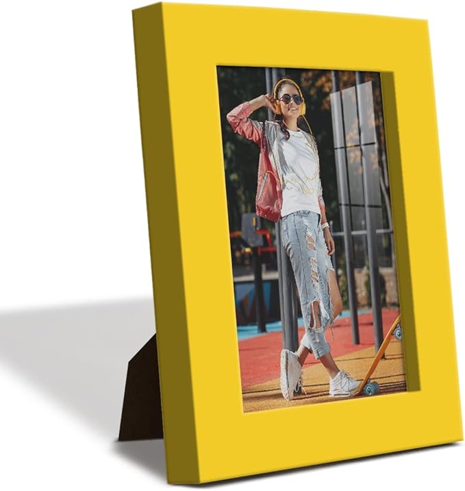 Renditions Gallery 3.5x5 inch Picture Frame High-end Modern Style, Made of Solid Wood and High Definition Glass Ready for Wall and Tabletop Photo Display, Yellow Frame