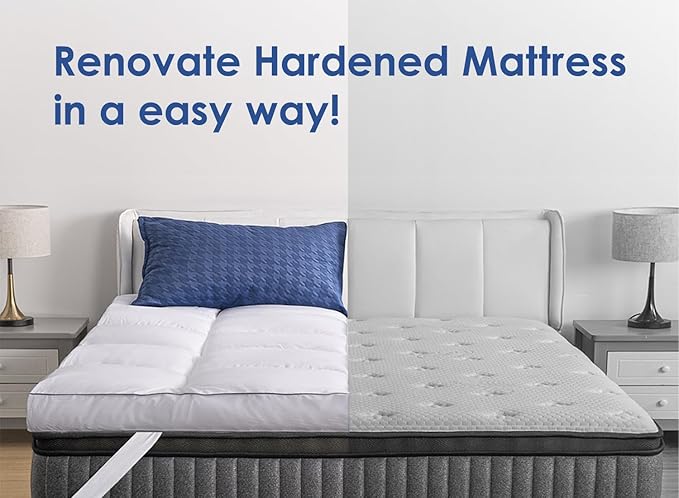 Marine Moon Mattress Topper Queen, Cooling Pillow Top Mattress Topper, Extra Thick Plush Mattress Pad Cover, Overfilled with 7D Down Alternative, Relief Back Pain, Soften Hard Mattress, 80'' x 60''