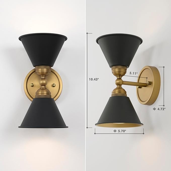 HEQIQEH Set of 2 Vintage Battery Operated 2-Lights Wall Sconces, Indoor Up and Down Wall Light Fixtures with Remote Control, Dimmable Cordless Wall Lamps for Hallway, Living Room, Stairs