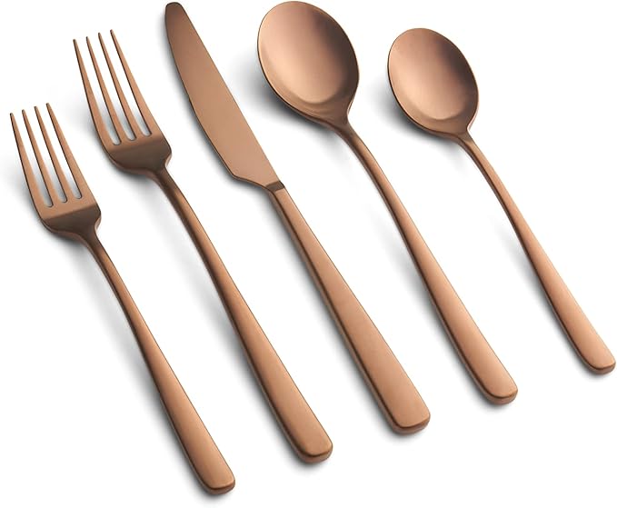 CAMBRIDGE Copper Satin Rise 20-Piece Flatware Set, Service for 4 (515220CPG12DS)