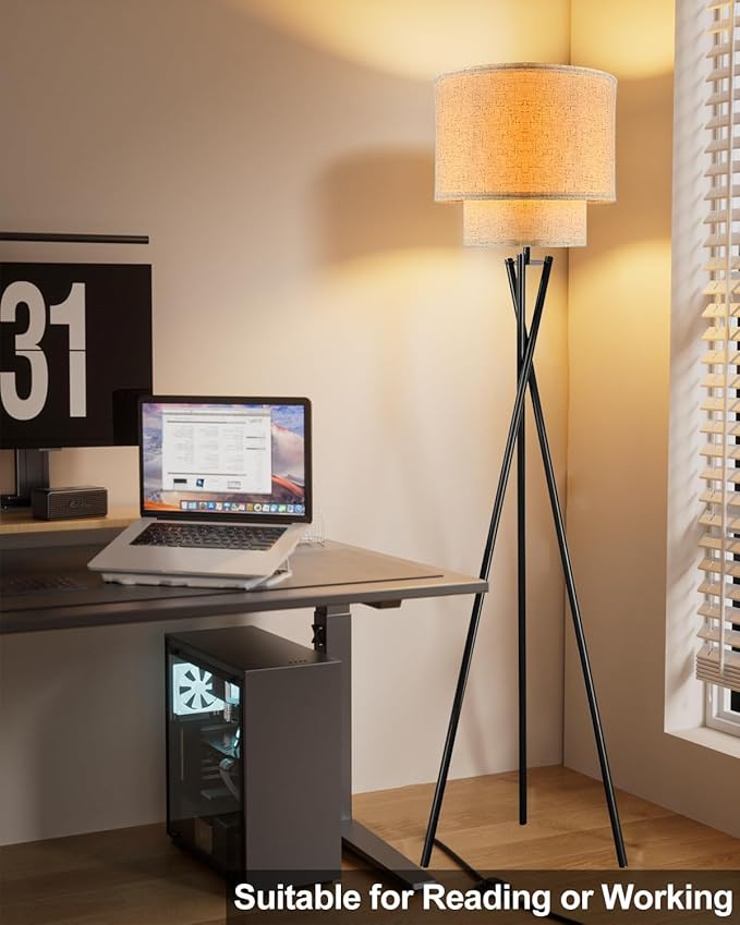 Lightdot Black Tripod Floor Lamp, Modern Floor Lamps for Living Room, Standing Lamp with Dual Drum, E26 Bulb Included, 67.7" Tall Floor Lamp for Bedroom, Home Office