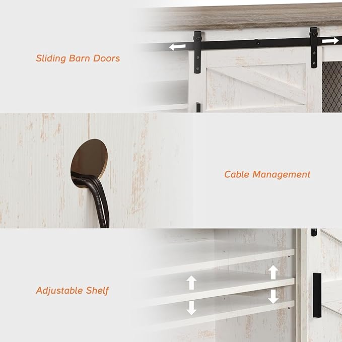 WAMPAT TV Stand Set for 85 inch TV with Charging Station, 3 in 1 Wood Entertainment Center TV Console Table for Living Room, Antique Oak