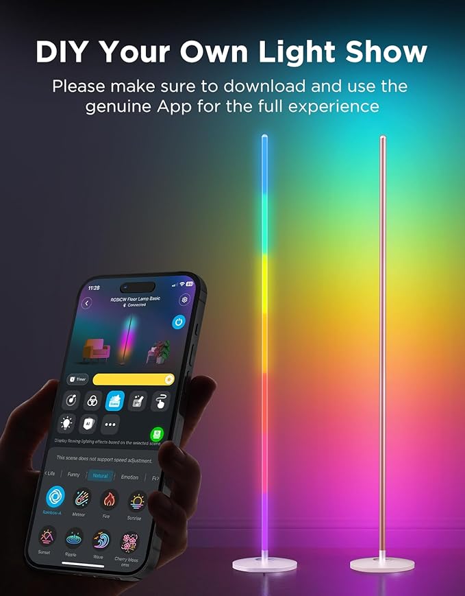 Govee RGBIC Floor Lamp Basic, LED Corner Lamp Works with Alexa, Smart Modern Floor Lamp with Music Sync and 16 Million DIY Colors, Color Changing Standing Lamp for Bedroom Living Room