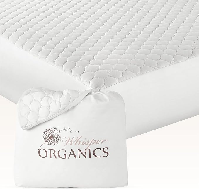 100% Cotton Organic Mattress Pad - Breathable, Cooling, Not Waterproof Mattress Protector Twin Size - Premium 300GSM Quilted and Noiseless Machine Washable Organic Mattress Protector (White, Twin)