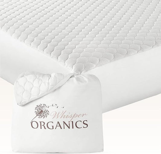 100% Cotton Organic Mattress Pad - Breathable, Cooling, Not Waterproof Mattress Protector Twin Size - Premium 300GSM Quilted and Noiseless Machine Washable Organic Mattress Protector (White, Twin)