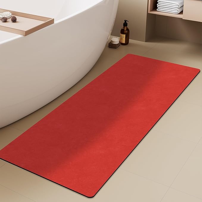 Christmas Bath Mat, Red Bathroom Rugs Non Slip Washable Thin Absorbent Bath Mat Fits Under Door Bathroom Floor Mat Perfect for Bath, Shower, or Sink 24"x70" Red
