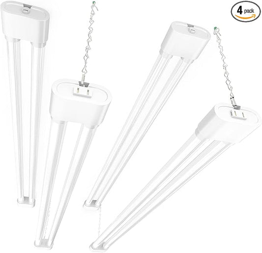 Ensenior 4 Pack Linkable Led Shop Light 4ft for Garage, 4400 High Lumens, 36W Equivalent 280W, 5000K Daylight, 48 Inch Utility Surface or Hanging Mount Fixtures, White, ETL Certified