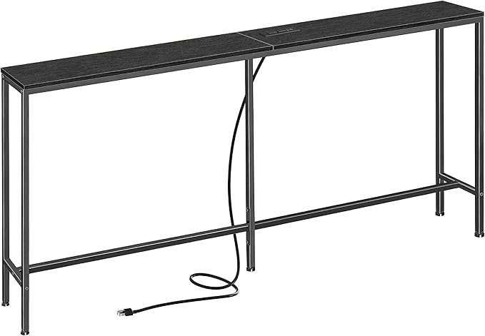 SUPERJARE 70 Inch Console Table with Outlet, Sofa Table with Charging Station, Narrow Entryway Table, Skinny Hallway Table, Behind Couch Table, for Living Room, Black