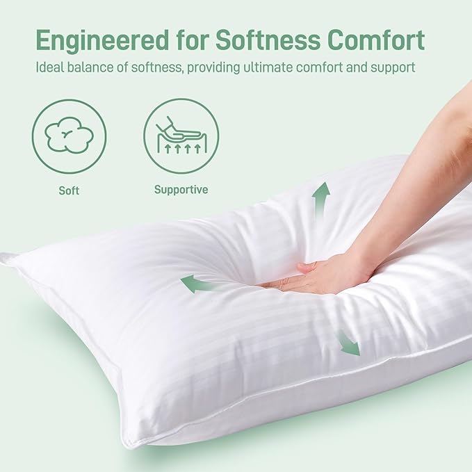 Hypoallergenic Soft Standard/Queen Size Set of 2 Pillows, Down Alternative Filling with Cotton Shell Hotel Quality Pillows, Breathable, Ideal for Side, Back and Stomach Sleeper, Oeko-TEX Certified