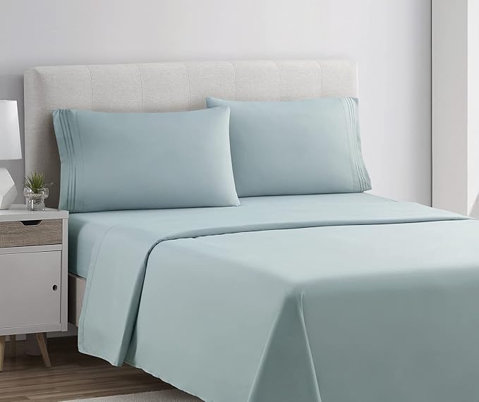 Clara Clark 1800 Premier Series 4pc Bed Sheet Set - King, Light Blue Aqua