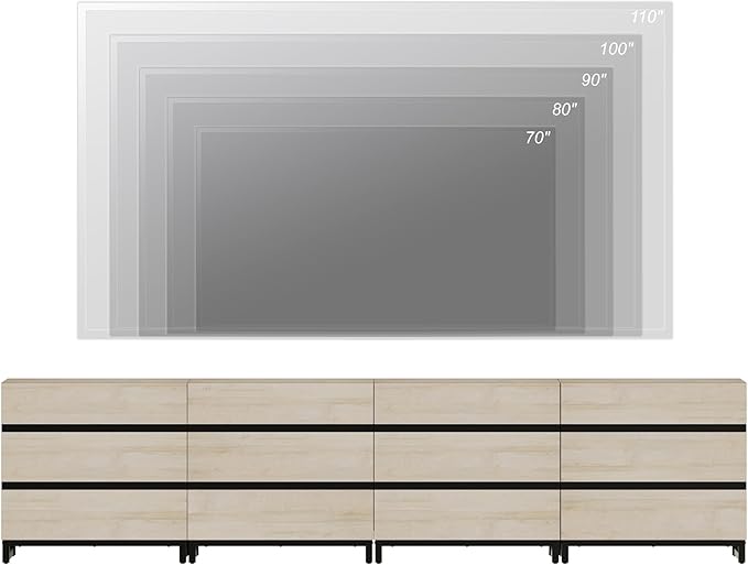 WAMPAT Modern TV Stand for TVs up to 120 inch, Entertainment Center TV Console with 12 Drawers and Metal Base, Media Console for Living Room, Bedroom, Light Oak