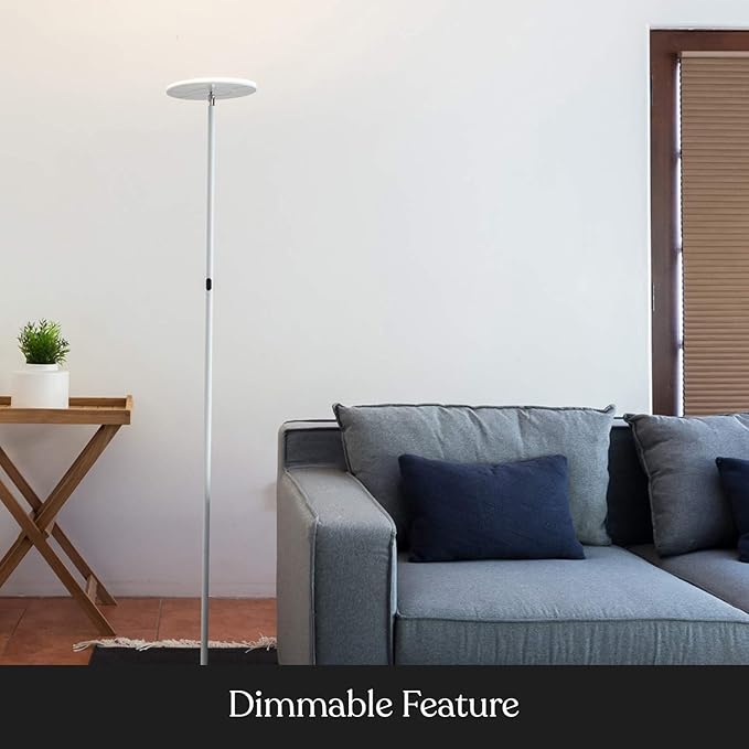 Brightech Sky Flux Dimmable LED Floor Lamp – Super Bright Floor Lamp for Living Room and Offices – Torchiere Standing Lamp with 3 Light Options, Tall Lamp for Bedroom Reading and More - White