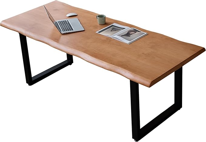 Stylish Solid Wood Office Desk with Sturdy Metal Base - Durable Multi-Size Executive Computer & Dining Table - Perfect for Home Office & Work Environments (Brown, 55.12in)