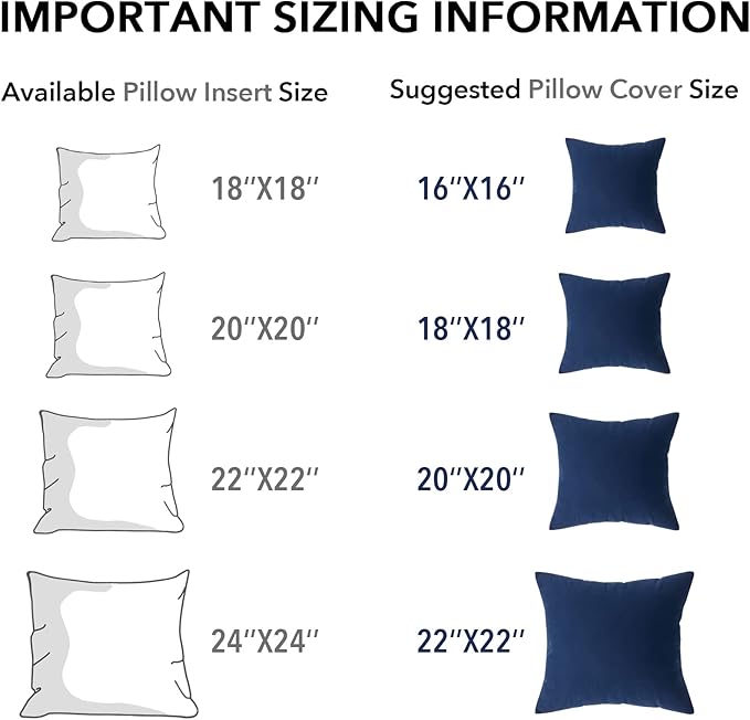 Oubonun 22 x 22 Throw Pillow Inserts, Firm and Fluffy Decorative Square Pillows for Couch Bed Sofa with Soft Cotton Cover White Cushion with Down Alternative Pack of 2