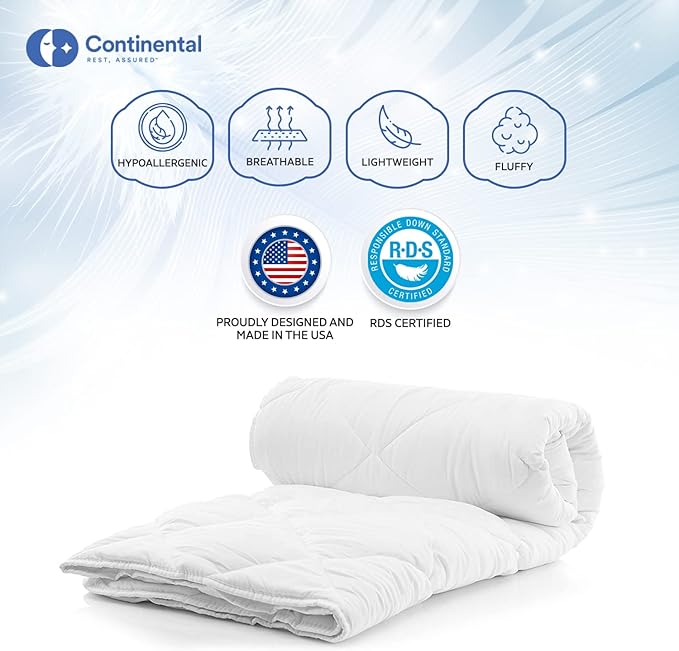Serenity 700 Fill Power White Goose Down European Comforter - Hypoallergenic Fluffy, Lightweight Blanket Bedding - Made in The USA - King Size 102 x 86 Inches (Summer Weight, King)