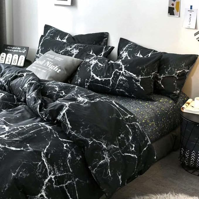 Luxlovery Black Marble Comforter Set California King Black and White Marble Bedding Comforter Set Women Men Gothic Abstract Comforter King Size Breathable Soft Cozy Blanket Quilts Comforter