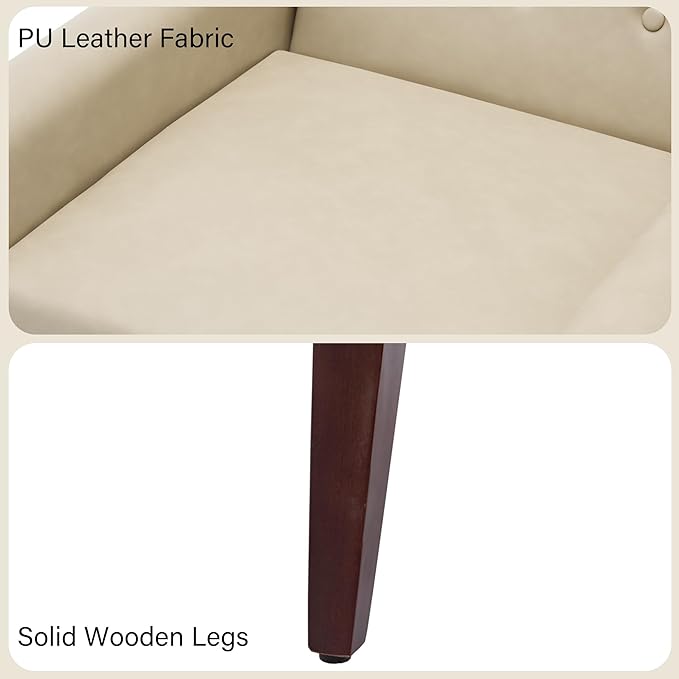 Accent Chair, Mid-Century Modern PU Leather Chairs with Arms for Living Room, Comfy Upholstered Club Single Sofa Armchair for Bedroom Waiting Room with Solid Wood Frame