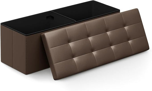 Athena Collection Leather Ottoman Bench with Storage, 43 Inches Large End of Bed Storage Ottoman Bench, 130L Load 220 Lbs Foot Rest for Bedroom, Living Room, Entyway, Brown