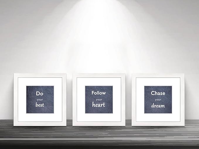 8x8 Picture Frame Set of 3 with Real Glass for Pictures 5x5 with Mat or 8x8 Without Mat,Wall Gallery or Tabletop display Photo Frames in White