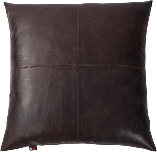 D DOLLY LAMB Lambskin Leather Pillow Cover - Sofa Cushion Case - Decorative Throw Covers for Living Room & Bedroom, 16x16 Inches - Dark Brown Crunch Plain Pack of 1