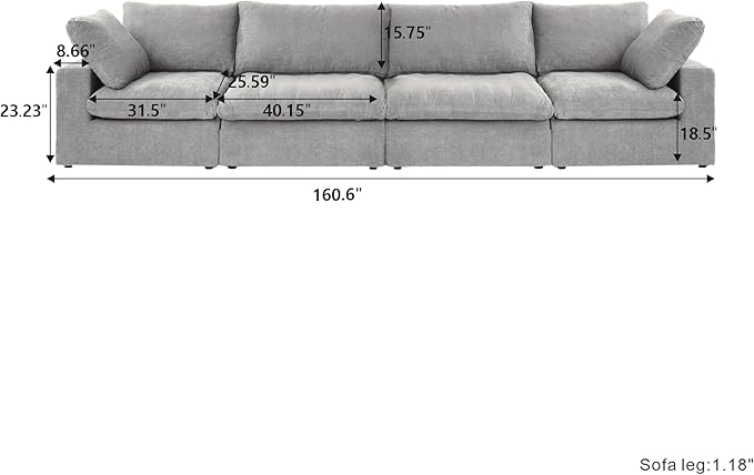 JACH 4-Seats Modular Sectional Couches for Living Room, Modern Convertible Sofa, Cloud Couch, Cushion Covers Removable, Soft Comfy Couch for Living Room Bedroom Apartment (Grey)