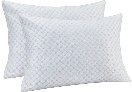 Cooling Bed Pillows for Sleeping 2 Pack Shredded Memory Foam Pillows Adjustable Cool Pillow for Side Back Stomach Sleepers Pillows Queen Size Set of 2 Washable Removable Cover