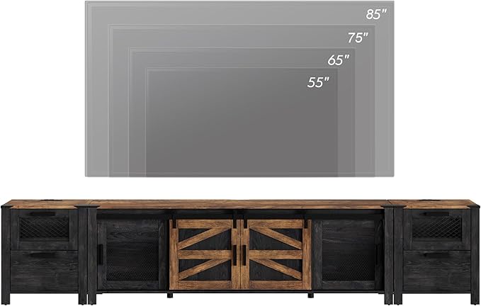 WAMPAT TV Stand Set for 85 inch TV with Charging Station, 3 in 1 Wood Entertainment Center TV Console Table for Living Room, Antique Black