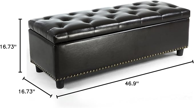 BELLEZE 47" Storage Ottoman, Storage Bench with Safety Close Hinge, Faux Leather Button-Tufted Ottoman for Living Room, Entryway, Hallway, Foot Rest, Support 300lbs - Dark Brown