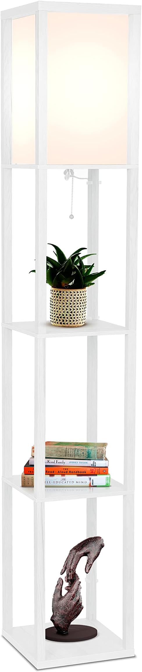 Brightech Maxwell - Modern Shelf Floor Lamp with Lamp Shade and LED Bulb - Corner Display Floor Lamps with Shelves for Living Room, Bedroom and Office - White