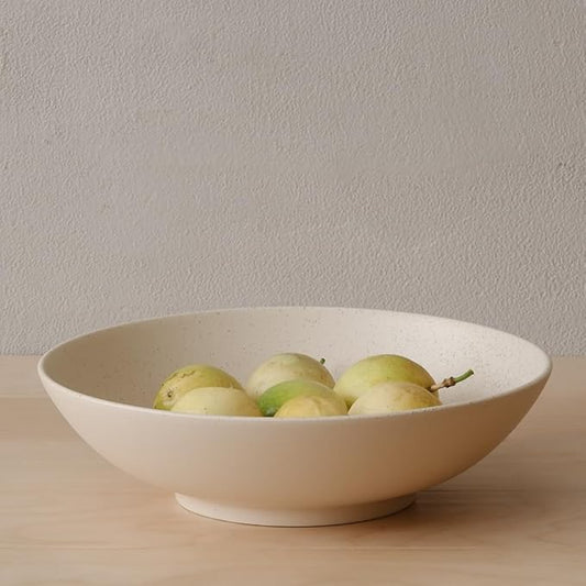 WENSHUO Large Salad Bowl, Ceramic Stoneware with Reactive Glaze, Serving & Mixing, 2Qt (Ink Spot Brown) (Oat Beige)
