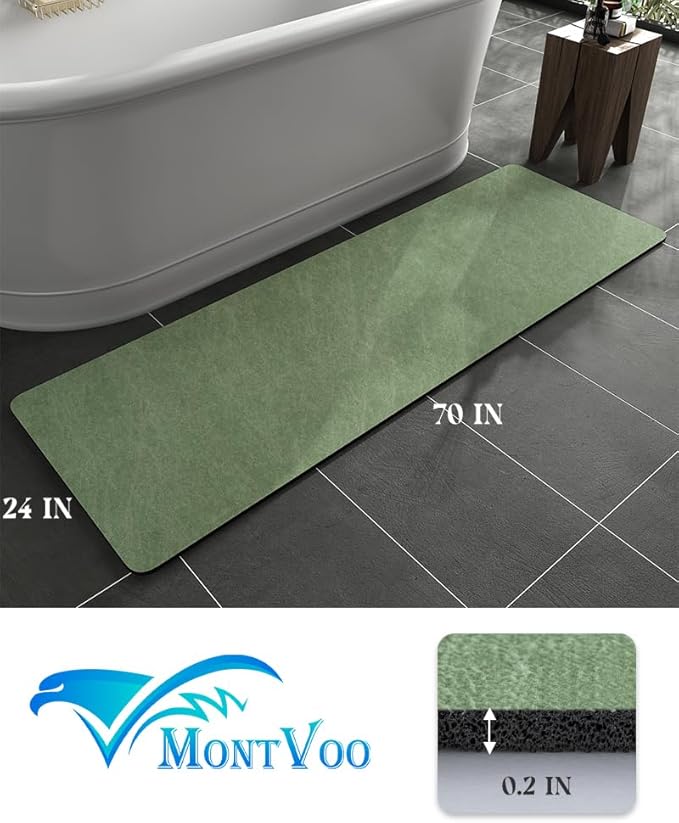 MontVoo -Bath Mat Rug-Rubber Backing Non Slip Quick Dry Absorbent Thin Bathroom Rugs Fit Under Door-Faux Suede Surface Bathroom Floor Mats-Shower Rug for in Front of Bathtub Shower Sage Green 24"X70"