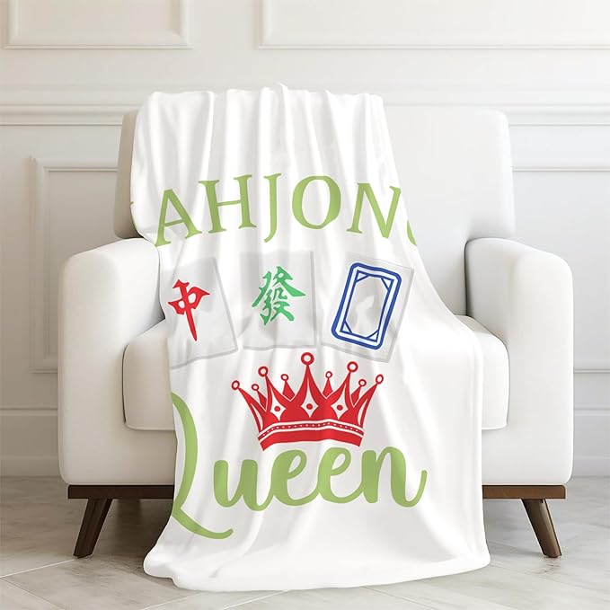 Mahjong Queen Throw Blanket,Mahjong Gifts for Women Girls,Mah Jong Blanket for Couch Bed Girls Dorm Bedroom Living Room Office,50x60 Inches