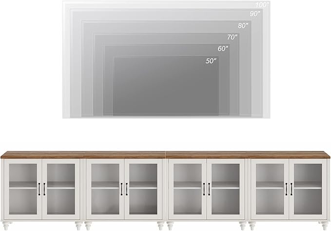 WAMPAT Large TV Stand for TVs up to 100 Inch, Entertainment Center Cabinet for 75/80/85/90 Inch, 4-in-1 Buffet Cabinet With Glass Door for Dining Room & Living Room, White