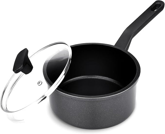 Nonstick Sauce Pan with Lid,1.5QT small pot, PFOA Free,Kitchen Pots Induction Pot,Black