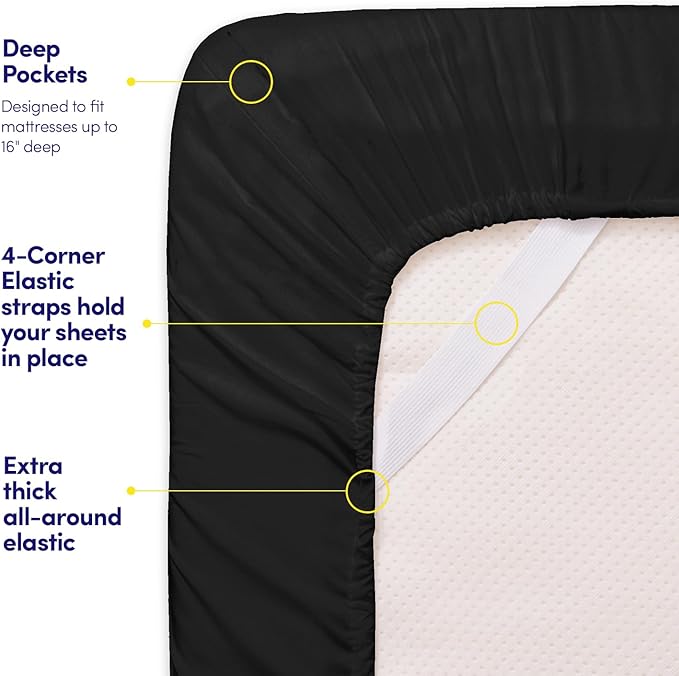 1500 Supreme Collection Queen Sheet Sets Black - Luxury Hotel Bed Sheets and Pillowcase Set for Queen Mattress - Extra Soft, Elastic Corner Straps, Deep Pocket Sheets, Queen Black
