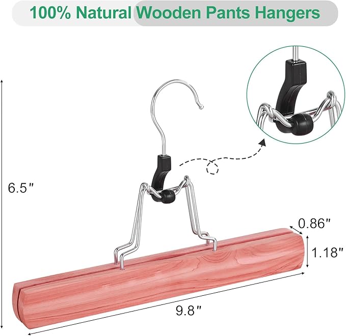 TOPIA HANGER 24 Pack Cedar Pants Hangers, Hair Extension Hangers Non Slip Skirt Hanger Wood Clamp with Velvet Padded 360° Swivel Hook for Jeans, Skirts, Trousers, Wigs CT68C