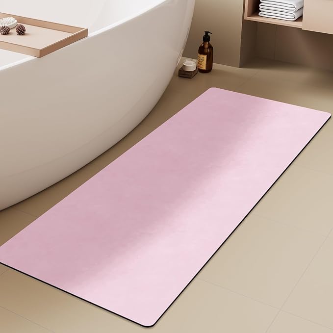 Pink Bath Mat, Bathroom Rugs Non Slip Washable Thin Absorbent Quick Dry Bath Mat Fits Under Door Bathroom Floor Mat Perfect for Bath, Shower, or Sink 24"x60" Pink