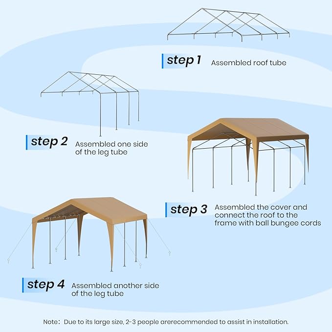 Carport 12x20 Heavy Duty Portable Garage,Galvanized Frame Carport Canopy,Portable Garages and Shelters with 8 Leg&4 Wind Rope,Car Tent Garage with All-Season Tarp for Truck Boat,Without Sidewall