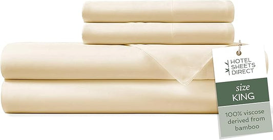 Hotel Sheets Direct 4 Piece Bed Sheet Set King Size, 100% Viscose Derived from Bamboo Sheets Set with 2 Pillowcases, Cooling & Breathable Luxury Bedding, Moisture-Wicking & Silky Soft, Light Yellow