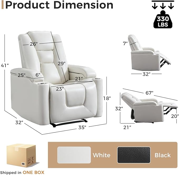 ANJ White Power Recliner Chair Electric Home Theater Seating Soft Leather Movie Chair for Living Room Overstuffed Single Reclining Sofa with Hidden Arm Storage, Cup Holders and USB Ports (Cream White)