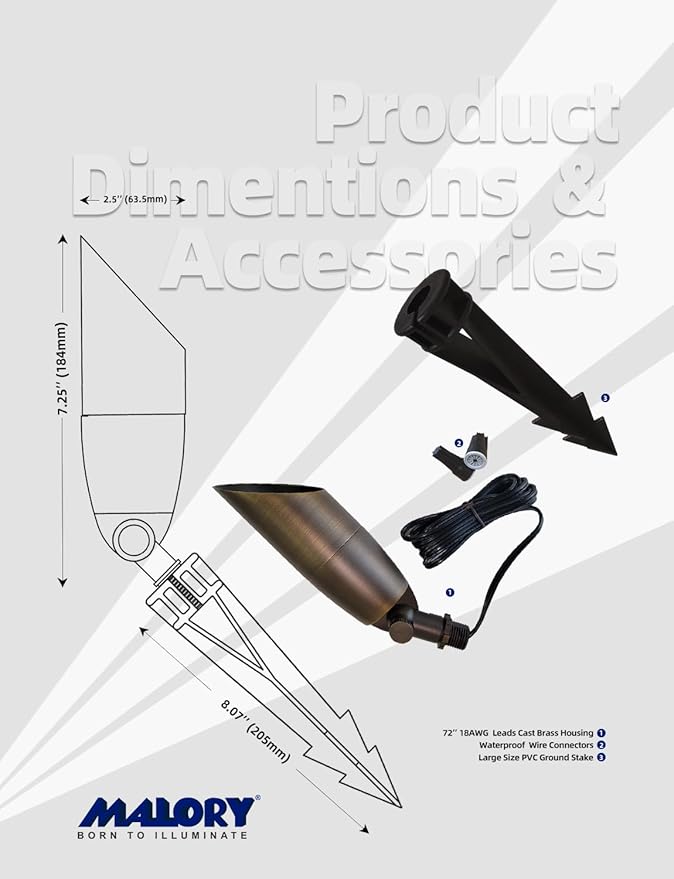 MALORY Solid Brass Landscape Spotlight 1-Pack Without Bulb(S06),Low Voltage Outdoor Front and Backyard Lights with Large Rugged Slot Spike,12V AC/DC Garden Patio Spot Up Light