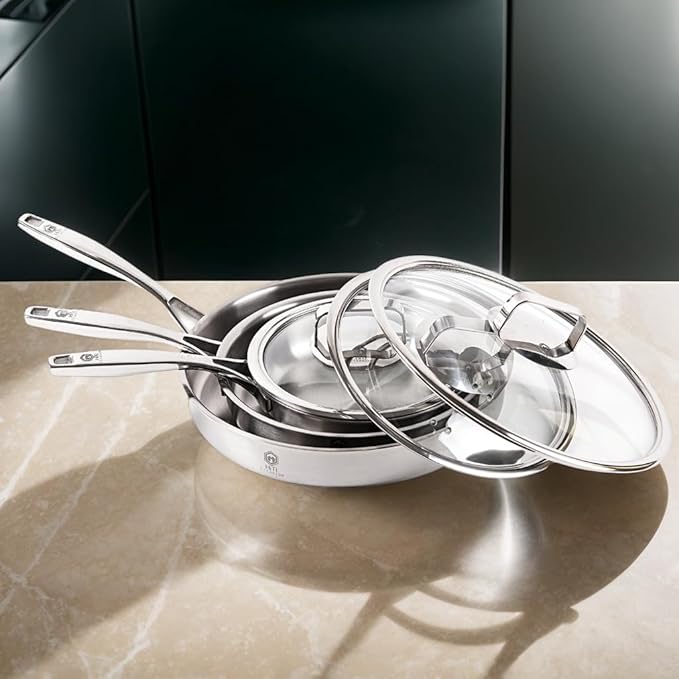 12 Inch Titanium Pan with Glass Lid - 0.5mm Pure Titanium + 1.4mm Aluminum Core | Coating-Free & PFOA-Free | Induction/Gas/Oven Safe to 500°F | Energy-Efficient Even Heating