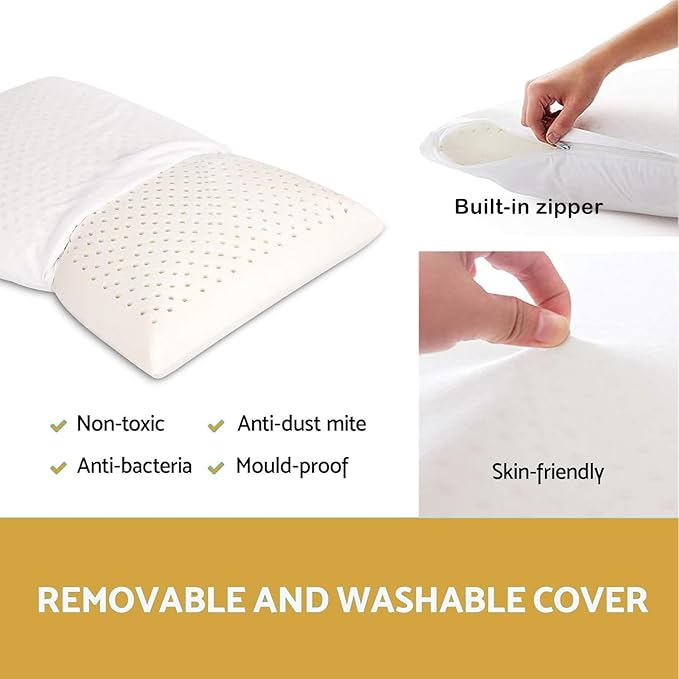 Talalay 100% Natural Premium Latex Pillow,Bed Pillow for Sleeping with Removable Cotton Cover, Helps Relieve Pressure, Breathable, Pressure Relief, Durable, Best Gift (Standard Size)