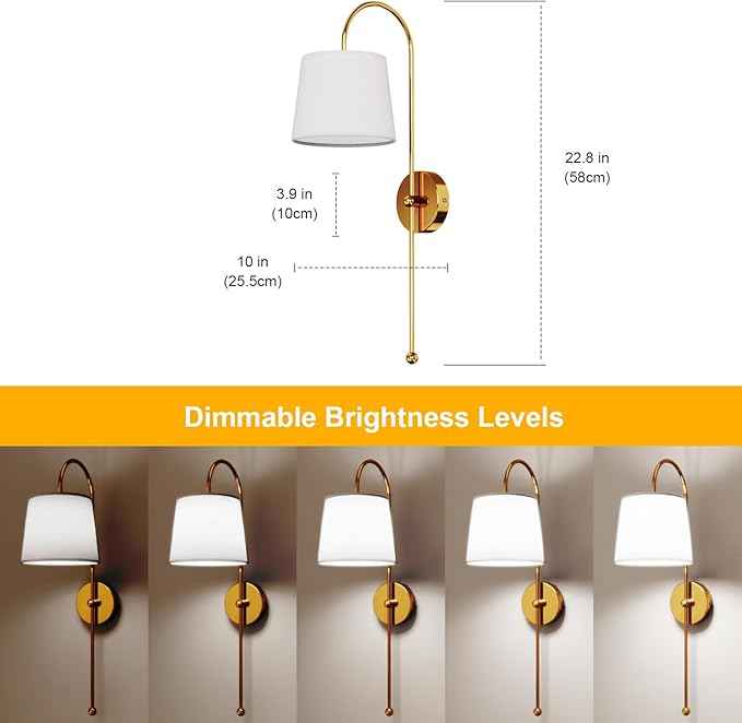 Battery Operated Wall Sconce Set of 2, Rechargeable Wireless Wall Decor Sconces, Two Battery Powered Wall Lights, Dimmable Magnetic RGB Bulbs & Remote, Lamp for Living Room Bedroom - Gold