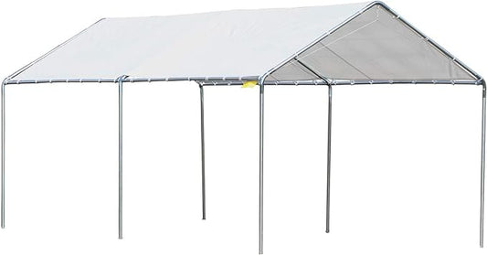 Outsunny 10'x20' Carport Heavy Duty Galvanized Car Canopy with Included Anchor Kit, 3 Reinforced Steel Cables, White