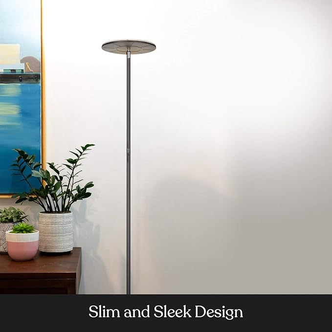 Brightech Sky Flux Dimmable LED Floor Lamp – Super Bright Floor Lamp for Living Room and Offices – Torchiere Standing Lamp with 3 Light Options, Tall Lamp for Bedroom Reading and More - Bronze