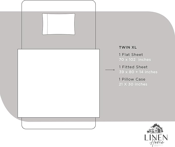 Linen Home 100% Cotton Percale Sheets Twin XL Size, Silver, Deep Pocket, 3 Pieces Set - 1 Flat, 1 Deep Pocket Fitted Sheet and 1 Pillowcase, Crisp Cool and Strong Bed Linen