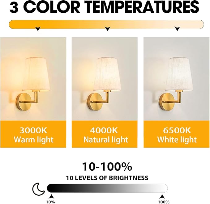 JKEYES Battery Operated Wall Sconce Set of 2, Gold Cordless Wall Lights with 5200mAh Dimmable Detachable Rechargeable Bulbs, 12 Colors Sconces Wall Decor for Bedroom Living Room Hallway
