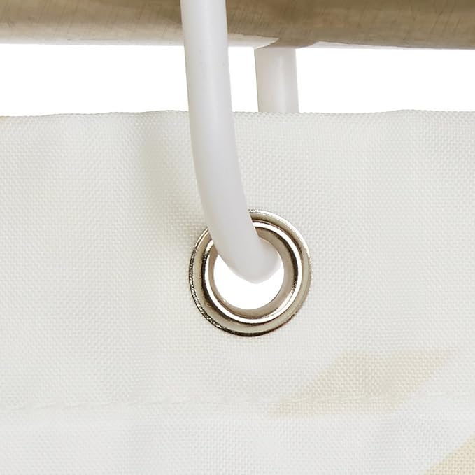 Amazon Basics Bathroom Shower Curtain, Water Resistant Fabric with Grommets & Hooks, Machine Washable, 72"x72", Natural Herringbone